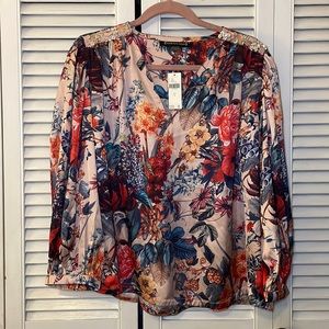 Womens floral blouse with sequin accents